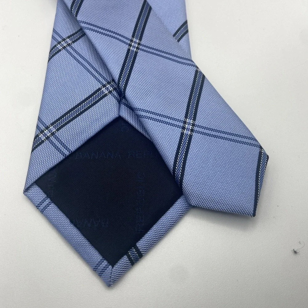 Banana Republic Bel Air Blue Plaid Tie Business Casual‎ Preppy Modern Wedding